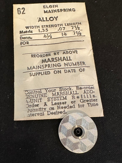 Marco Mainspring #62 for 21/0s Elgin Grade 807 & 808 movements - Alloy