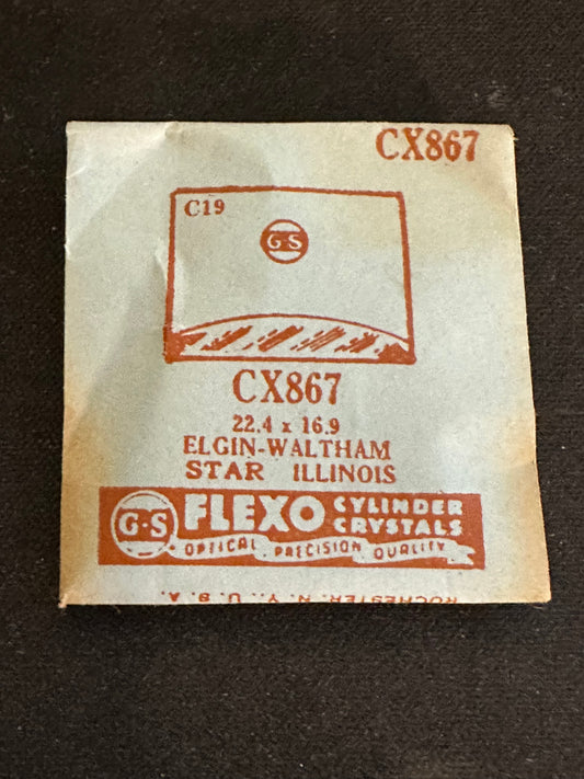 GS CX867 Fancy Cylinder Wrist Watch Crystal for ELGIN, WALTHAM, ILLINOIS - 22.4 x 16.9 mm - New
