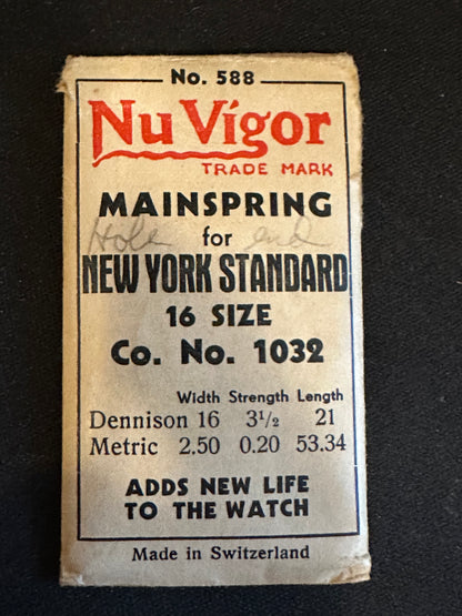 NuVigor Mainspring #588 for NY Standard 16s No. 1032 - Steel