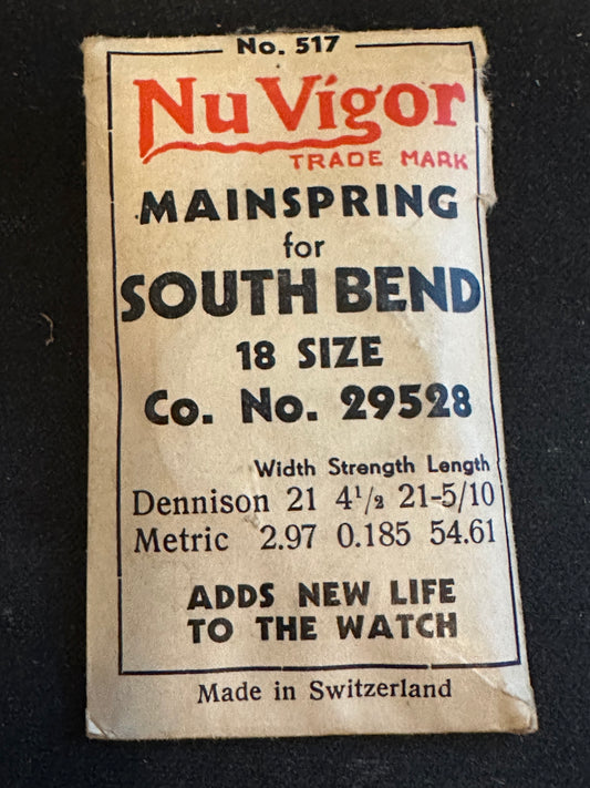NuVigor Mainspring #517 for South Bend 18s No. 29528 - Steel