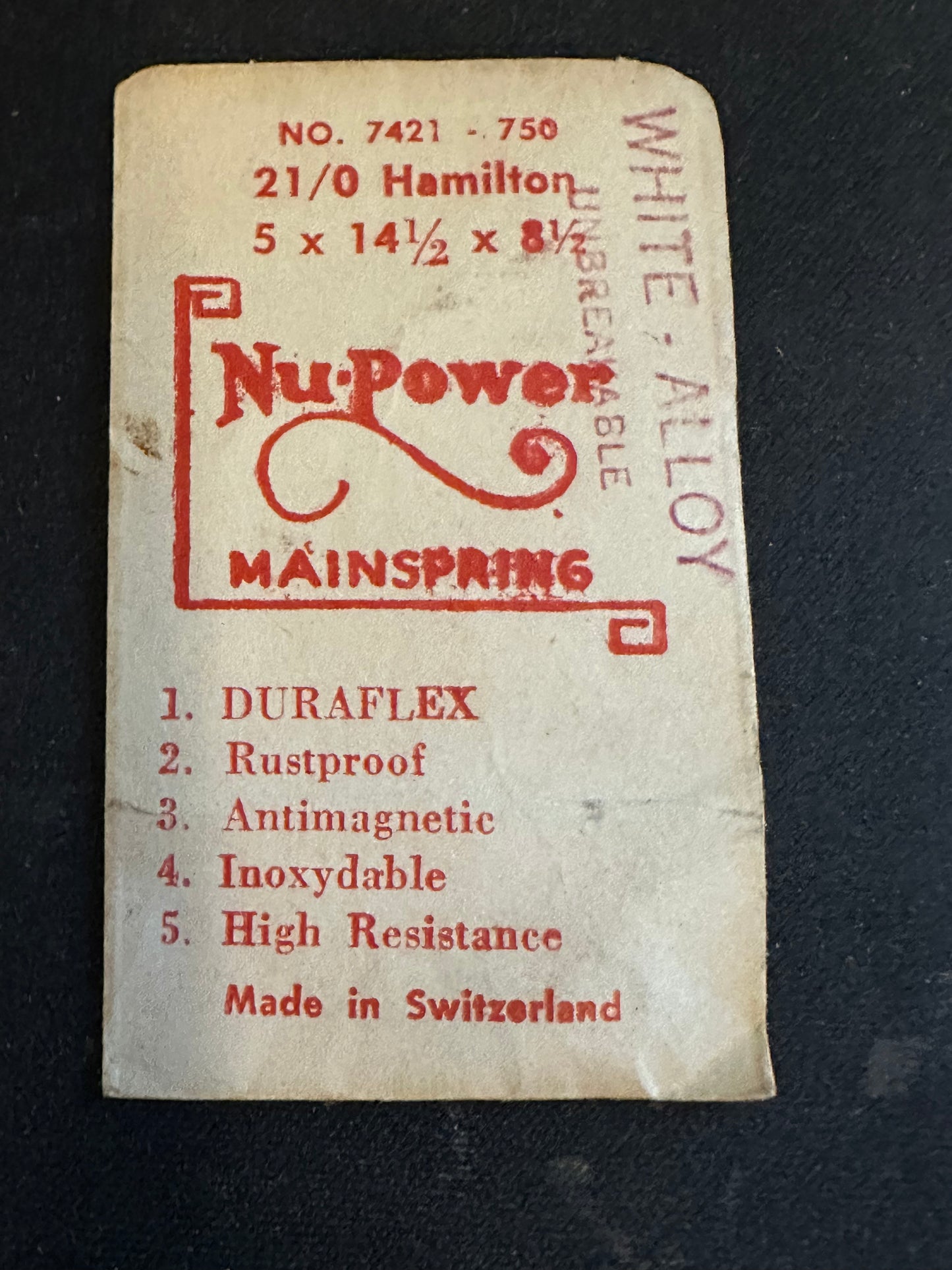 NuPower Mainspring for 21/0s Hamilton No. 7421 / 46432 / 717571 - Alloy