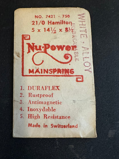 NuPower Mainspring for 21/0s Hamilton No. 7421 / 46432 / 717571 - Alloy