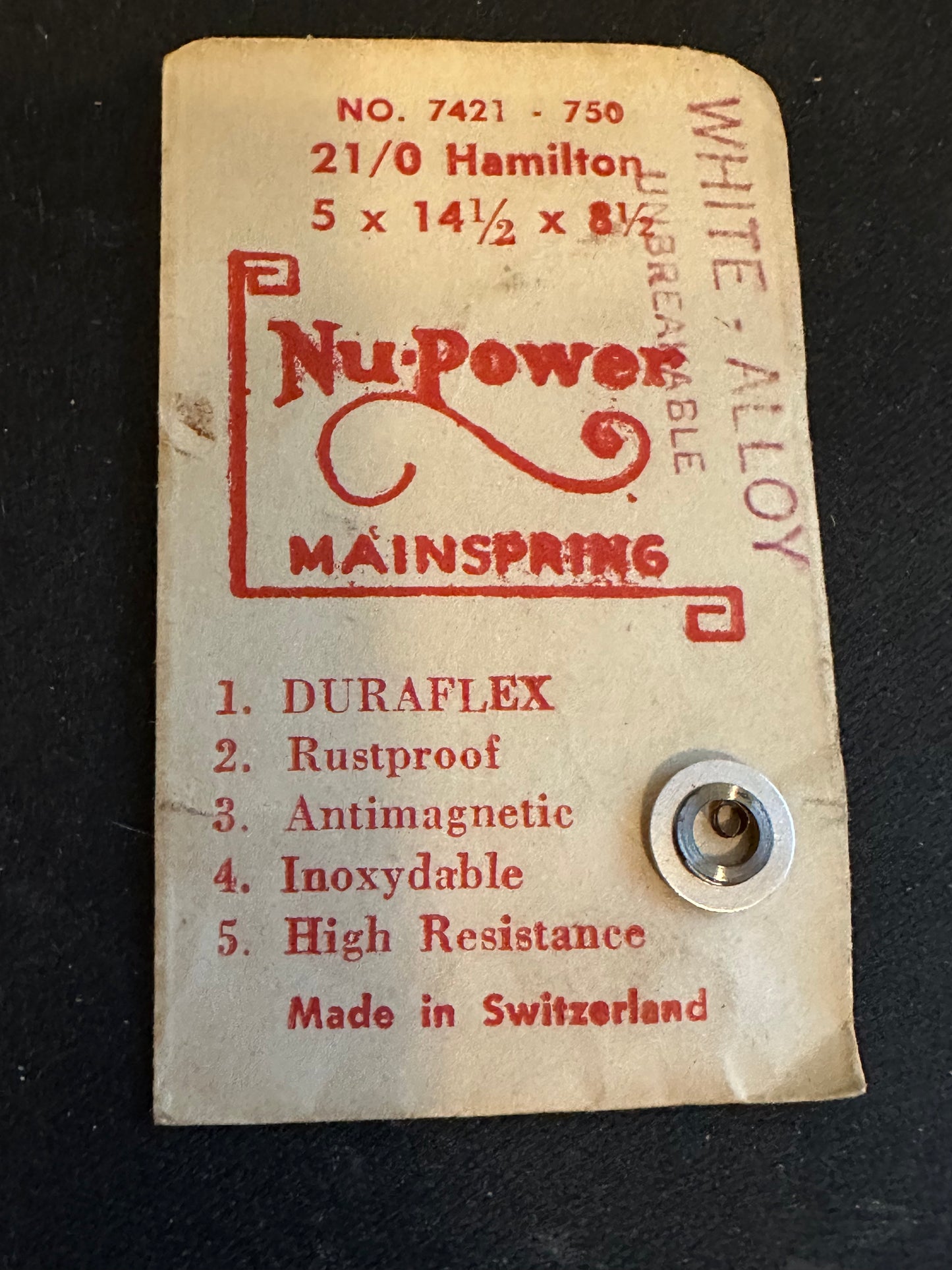 NuPower Mainspring for 21/0s Hamilton No. 7421 / 46432 / 717571 - Alloy