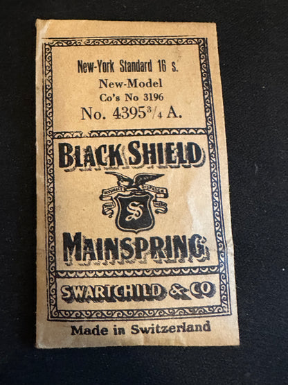 Swartchild Black Shield Mainspring #4395¾A for 16s N.Y. Standard 3196 - Steel