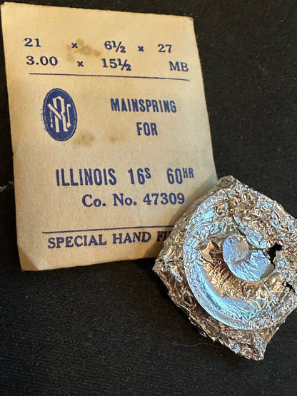RN Mainspring for Illinois 16s 60hr Factory No 47309 - Steel