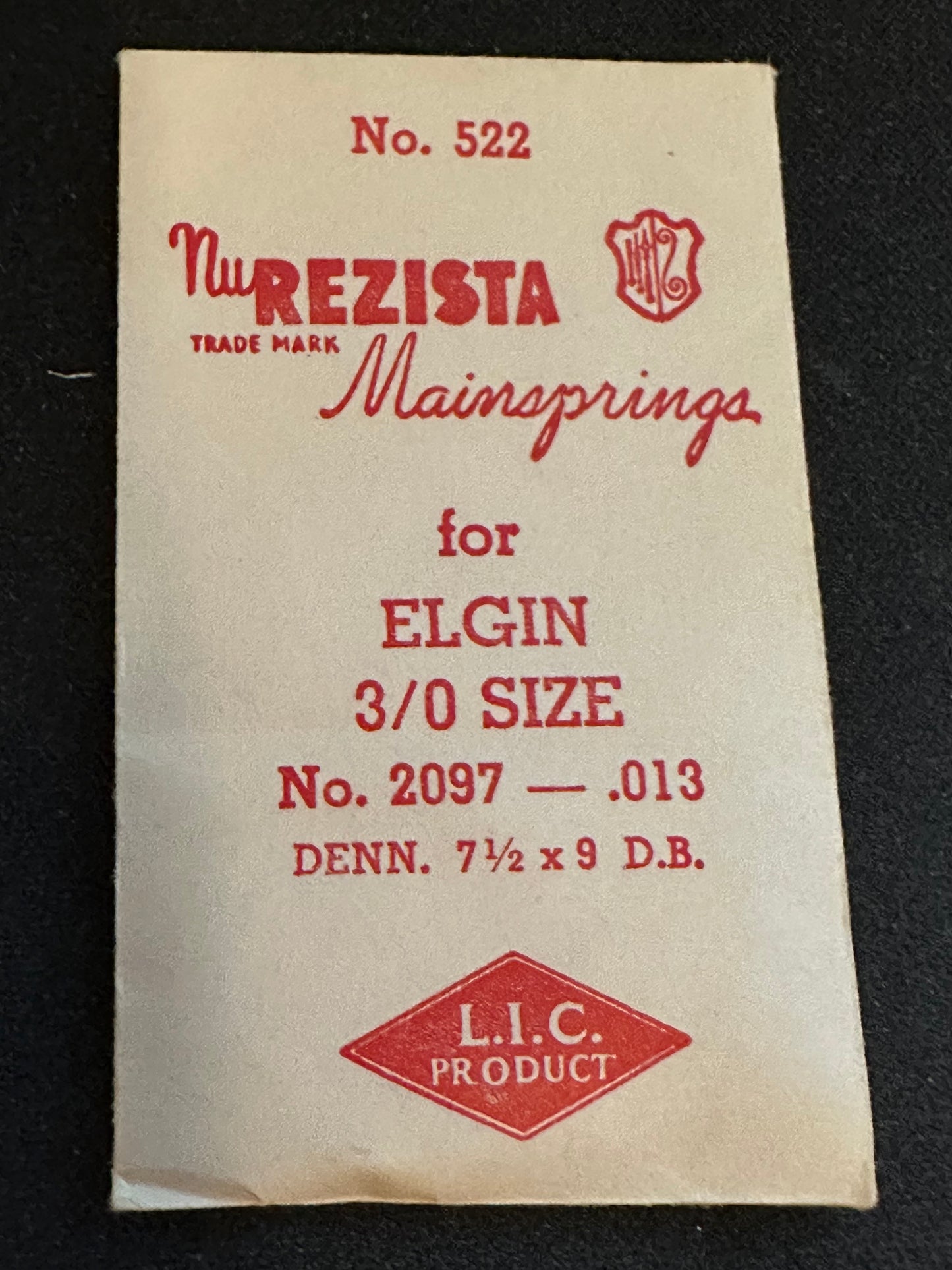 NuRezista Mainspring #522 for Elgin 0s & 3/0s No. No. 2097 - Steel