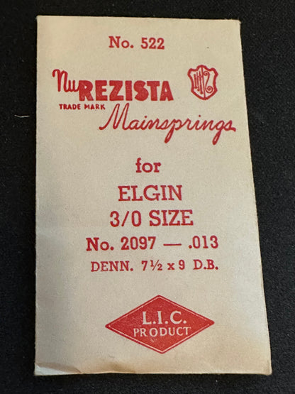 NuRezista Mainspring #522 for Elgin 0s & 3/0s No. No. 2097 - Steel