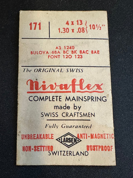 Nivaflex Mainspring No. 171 for Font 120, 123, AS 1240, Bulova 6BA, 6BC, 6BK, 8AC, 8AE - Alloy