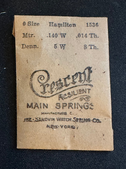 Crescent Resilient Mainspring for 0s Hamilton Factory No. 1536 - Steel