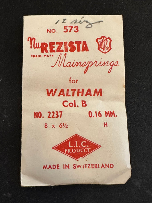 NuRezista Mainspring #573 for Waltham 12s Colonial 1924 Factory No. 2237 - Steel