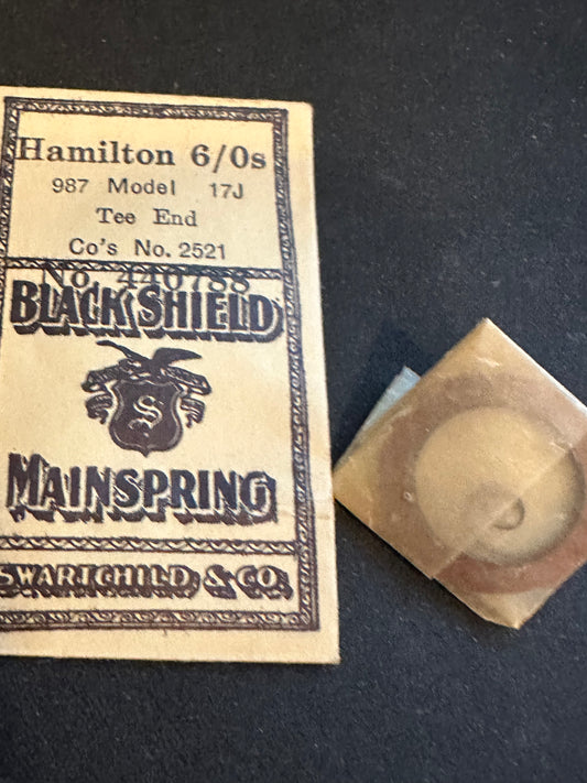 Swartchild Black Shield Mainspring For Hamilton 6/0s Factory No. 2521 - Steel