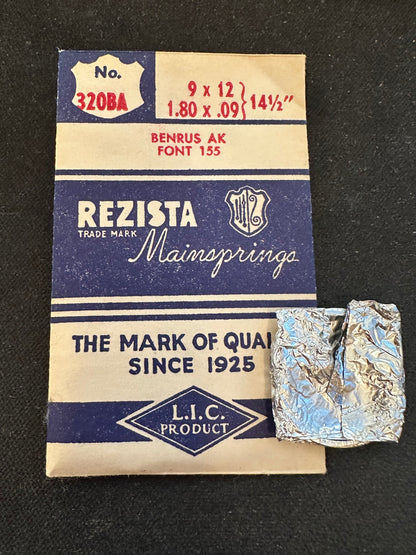 Rezista Mainspring #320BA for Font 155 & Benrus AK - Steel