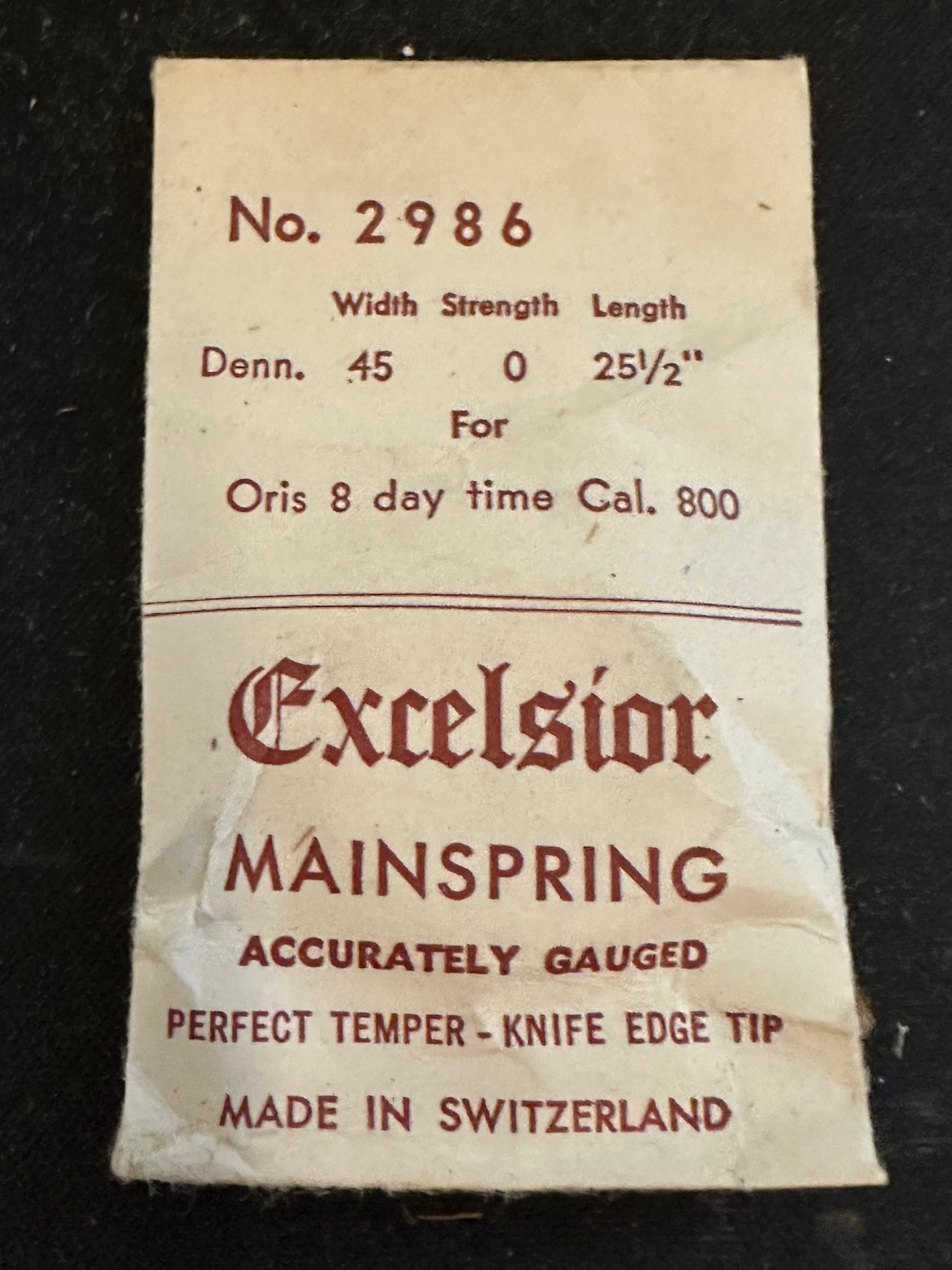 Excelsior #2986 TIME Mainspring for ORIS 8-Day caliber 800 Clock
