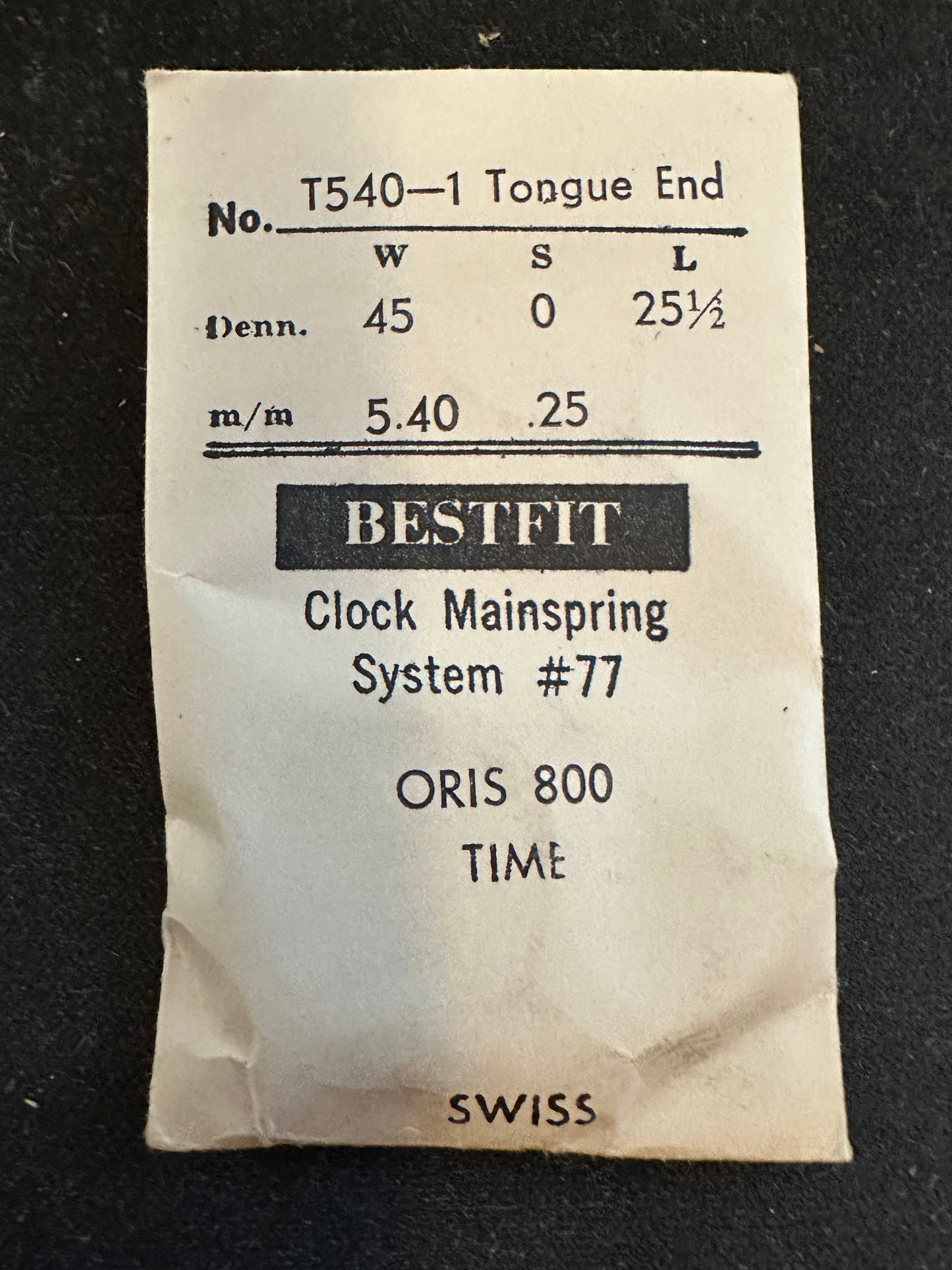 BESTFIT Clock TIME Mainspring for Oris caliber 800 Alarm Clock No. T540-1