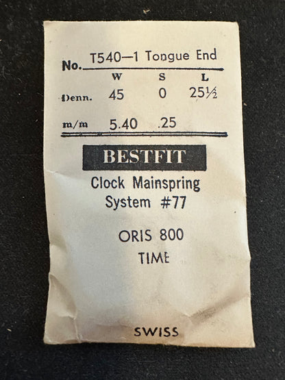 BESTFIT Clock TIME Mainspring for Oris caliber 800 Alarm Clock No. T540-1