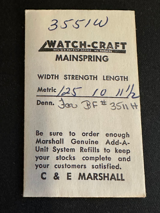 Watch-Craft Mainspring 3551W for Bulova Caliber 11AFC, Buser caliber 146 - Alloy