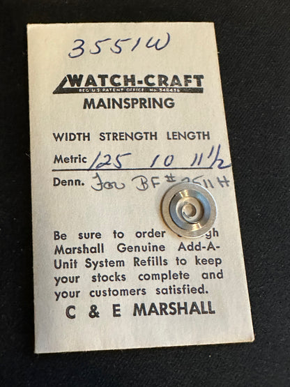 WATCH-CRAFT Mainspring 3551W for Bulova caliber 11AFC, Buser caliber 146 - Alloy