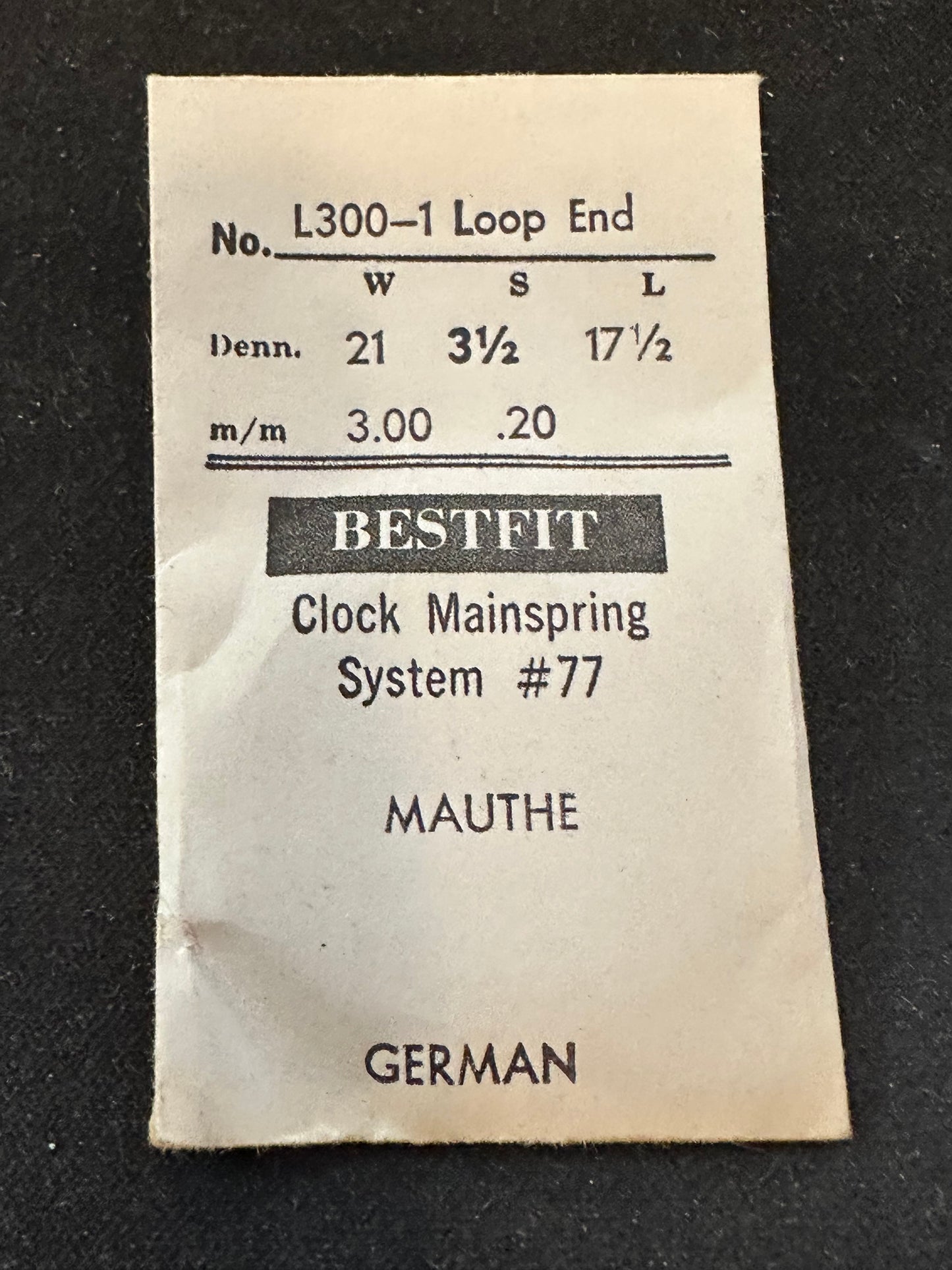 BESTFIT Open Loop Clock Mainspring for Mauthe German Clocks No. L300-1