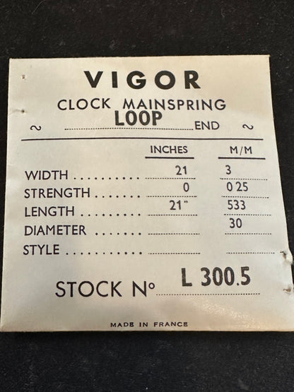 Vigor Open Loop Clock Mainspring - 21 x 0 x 21" Long - L 300.5