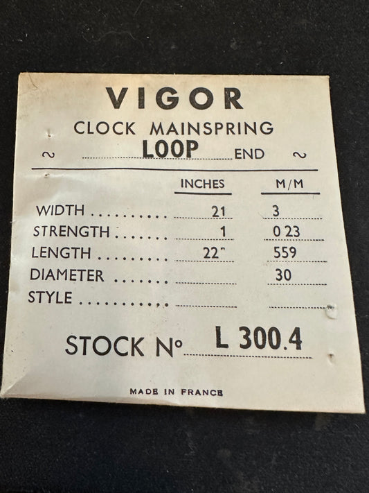 Vigor Open Loop Clock Mainspring - 21 x 1 x 22" Long - L 300.4