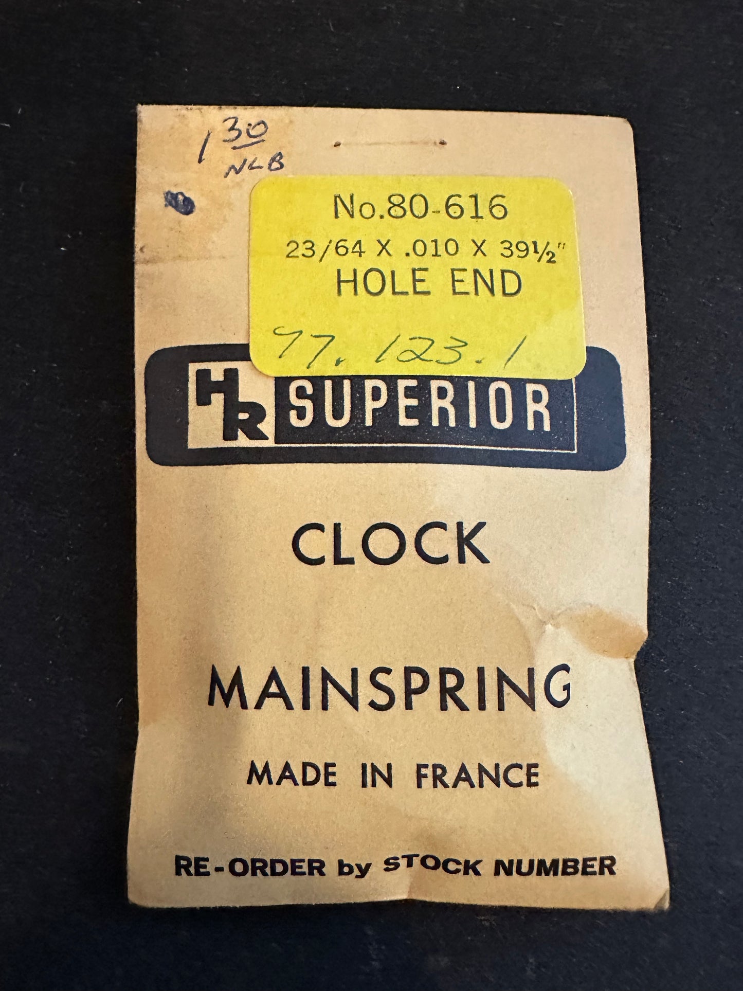 HR Superior Hole End Clock Mainspring - 23/64" x .010 x 39½" Long - No. 80-616