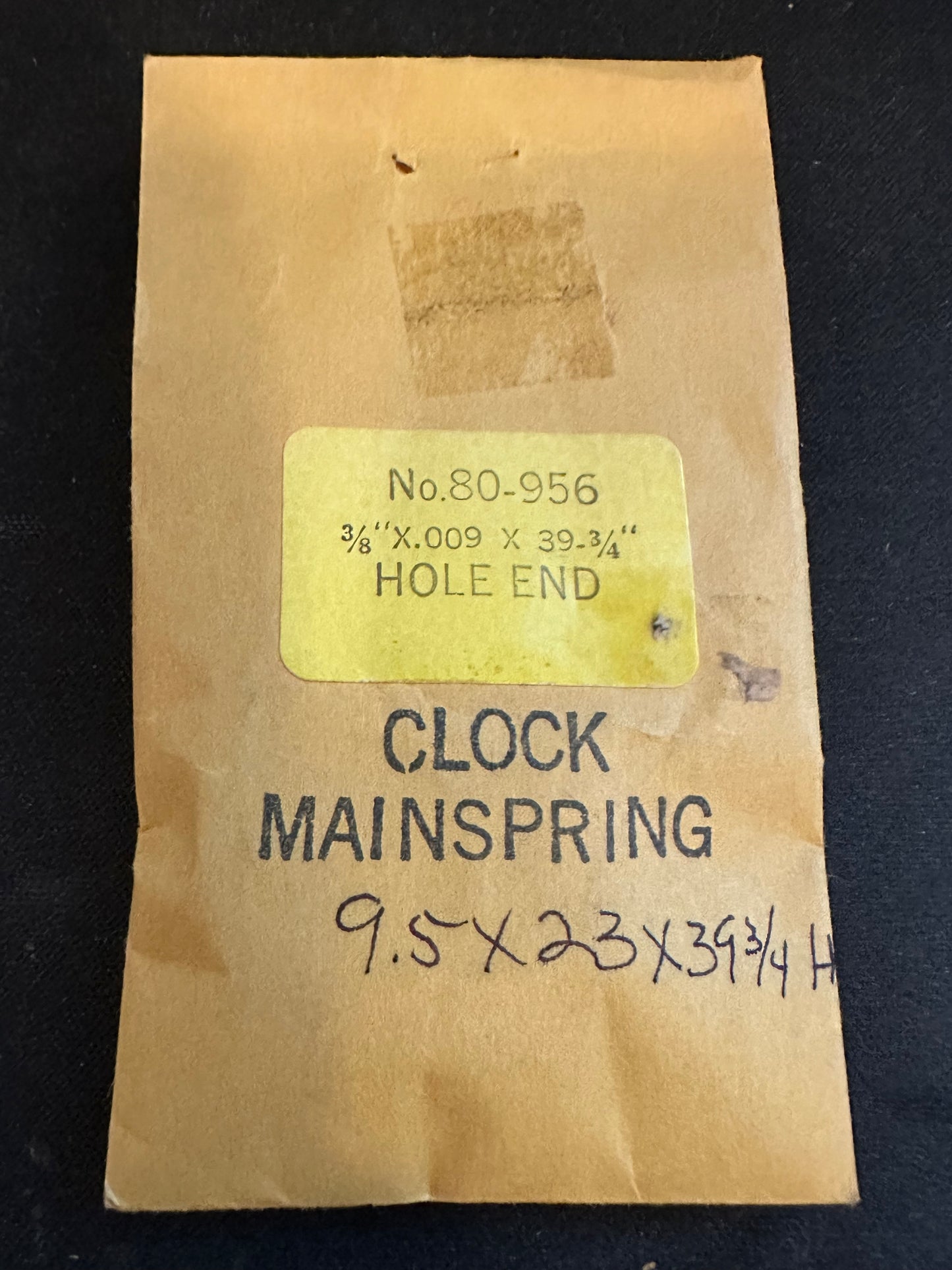 HR Superior Hole End Clock Mainspring - 3/8" x .009 x 39¾" Long - No. 80-956