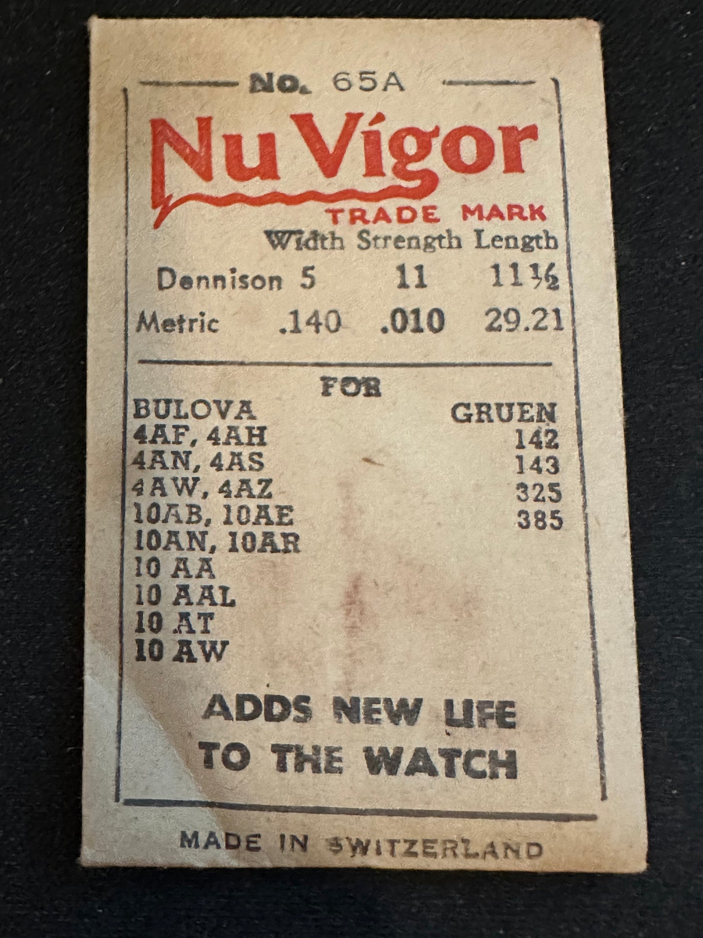 NuVigor Mainspring No. 64A for Bulova 10AB, 10AE, 10AN, 10AR, 10AA, 10AAL, 10AT, 10AW - Steel