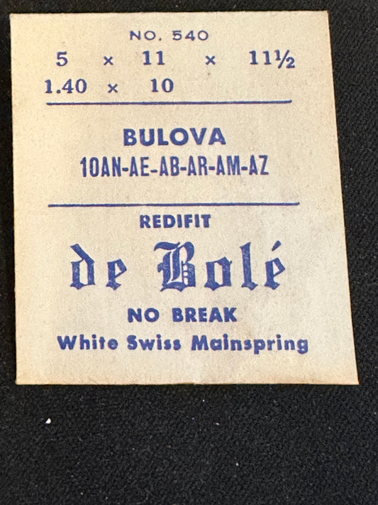de Bolé Mainspring No. 540 for Bulova 10AN, 10AE, 10AB, 10AR, 10AM, 10AZ - Alloy