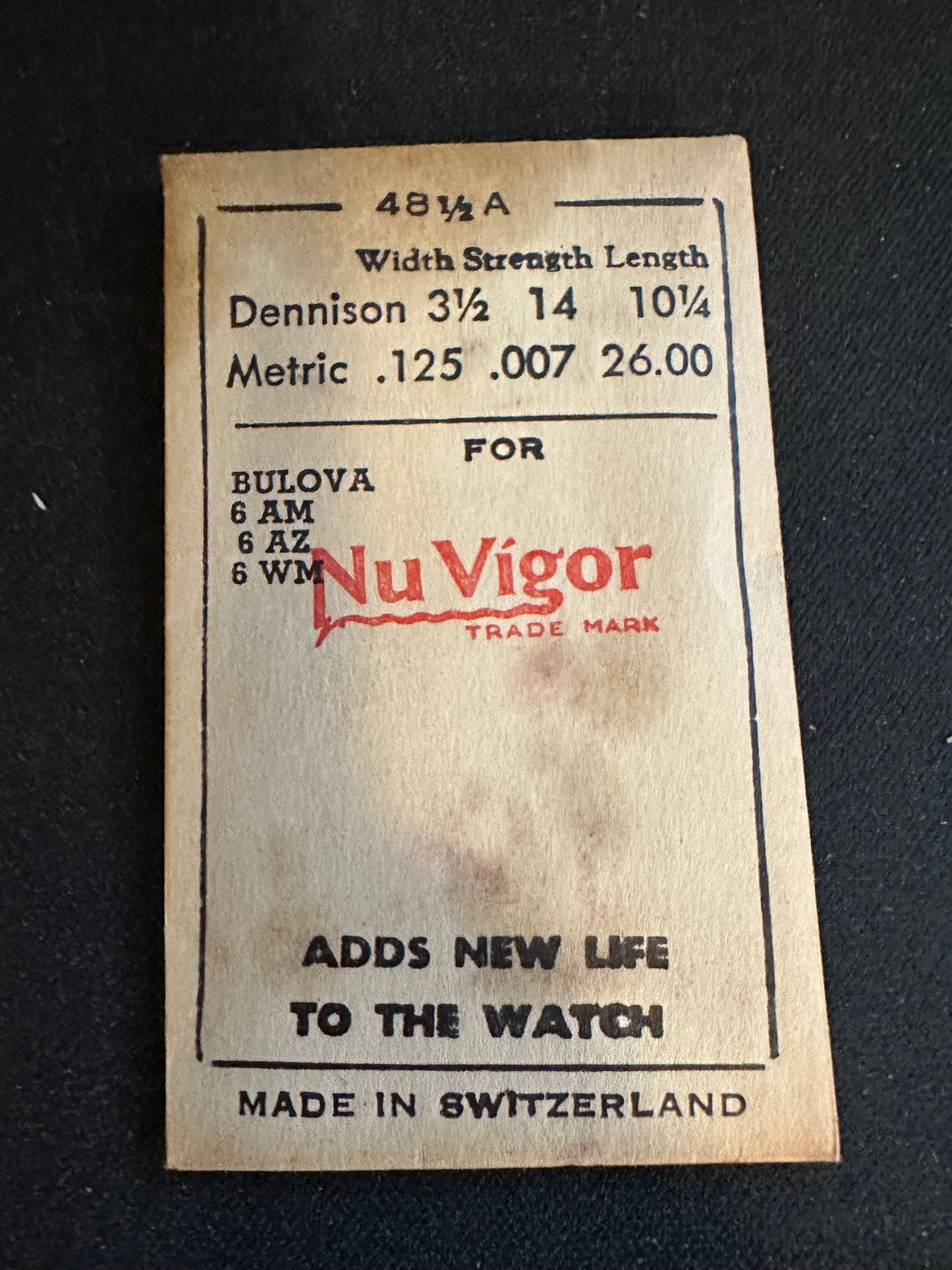 NuVigor Mainspring No. 48½A for Bulova caliber 6AM, 6AZ, 6WM - Steel