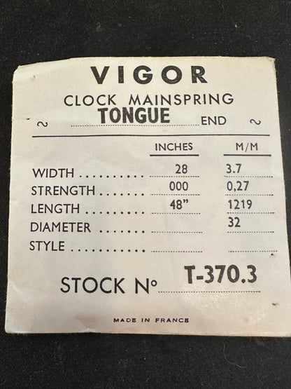 Vigor TONGUE End Clock Mainspring - 28 x 3/0 x 48" Long - T 370.3