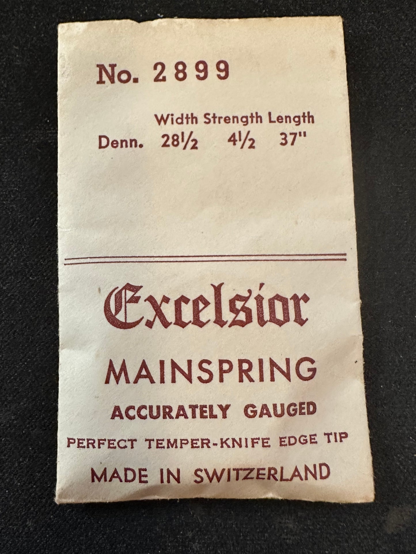 Excelsior #2899 Mainspring for Alarm / Travel Clocks - 28½ x 4½ x 37