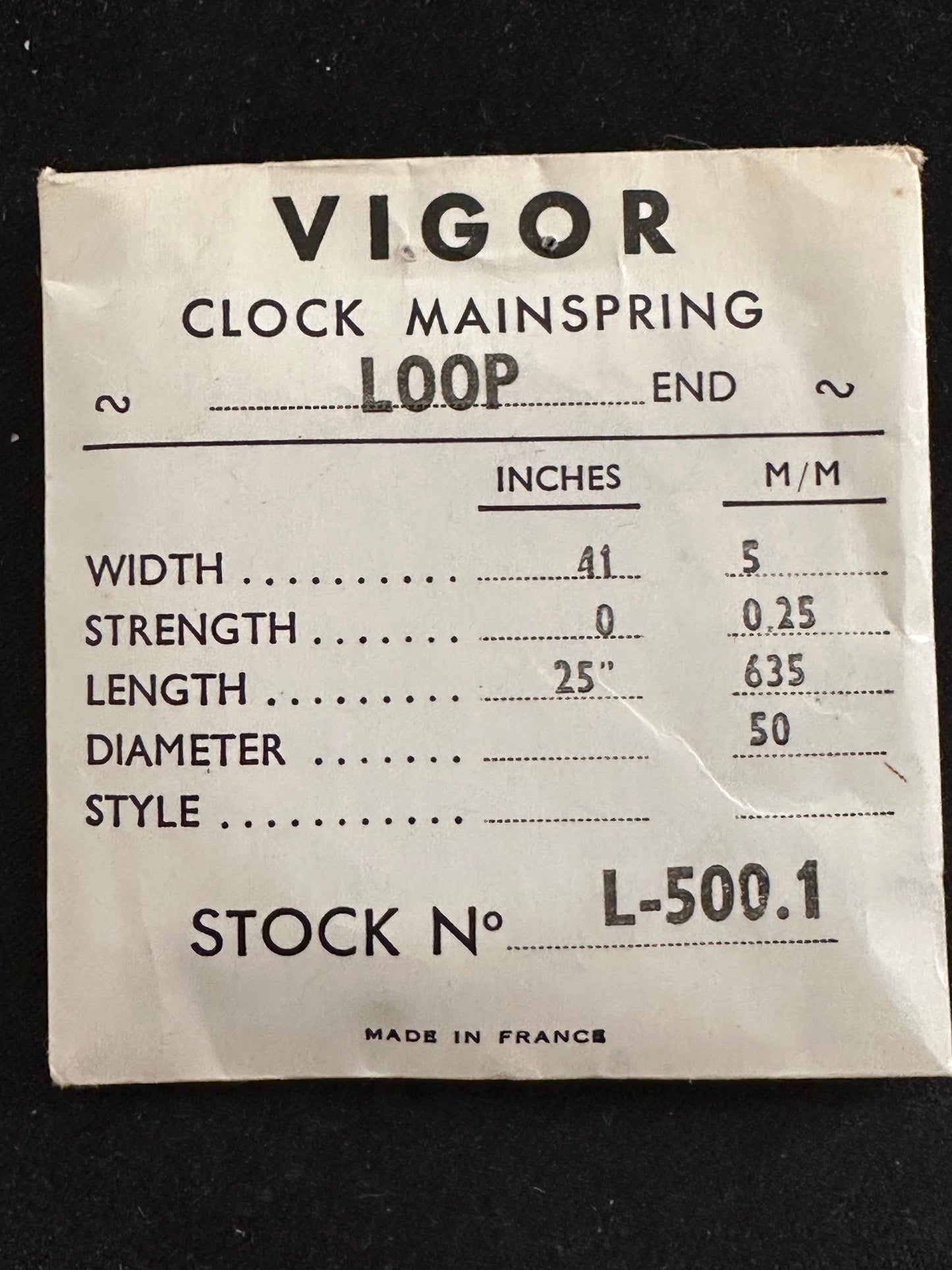 Vigor Open Loop Clock Mainspring - 41 x 0 x 25" Long - L 500.1