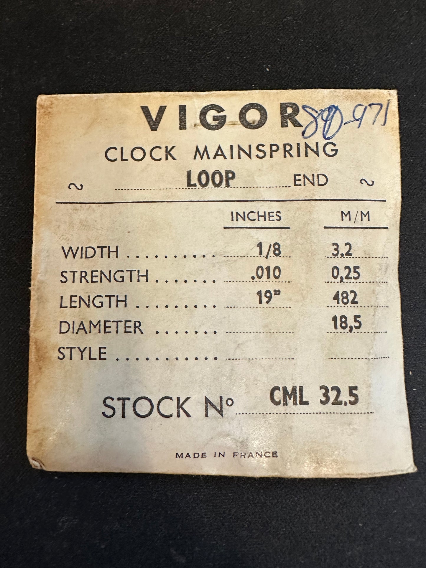 Vigor Loop Clock Mainspring - 1/8" x .010" x 19" Long - CML 32.5