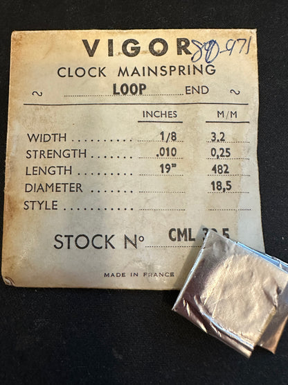 Vigor Loop Clock Mainspring - 1/8" x .010" x 19" Long - CML 32.5