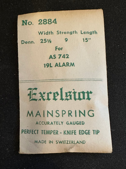 Excelsior #2884 ALARM Mainspring for 19 ligne AS Caliber 742 - Steel