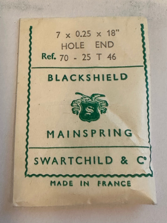Swartchild Black Shield Clock Mainspring 7.0 x .28 mm x 18” Ref 70-25 T 46