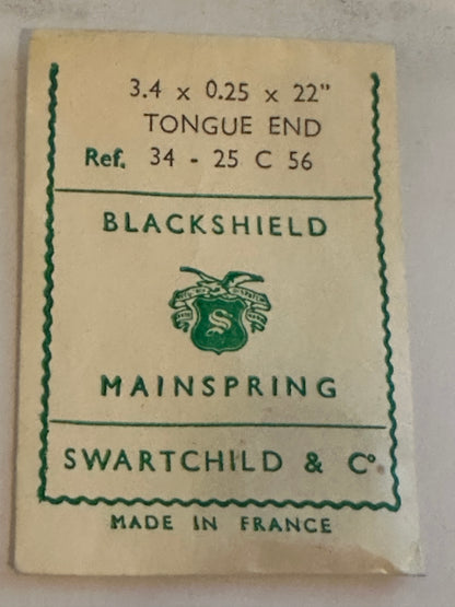 Swartchild Black Shield Clock Mainspring 3.4 x .25 mm x 22" Ref 34-25 C 56