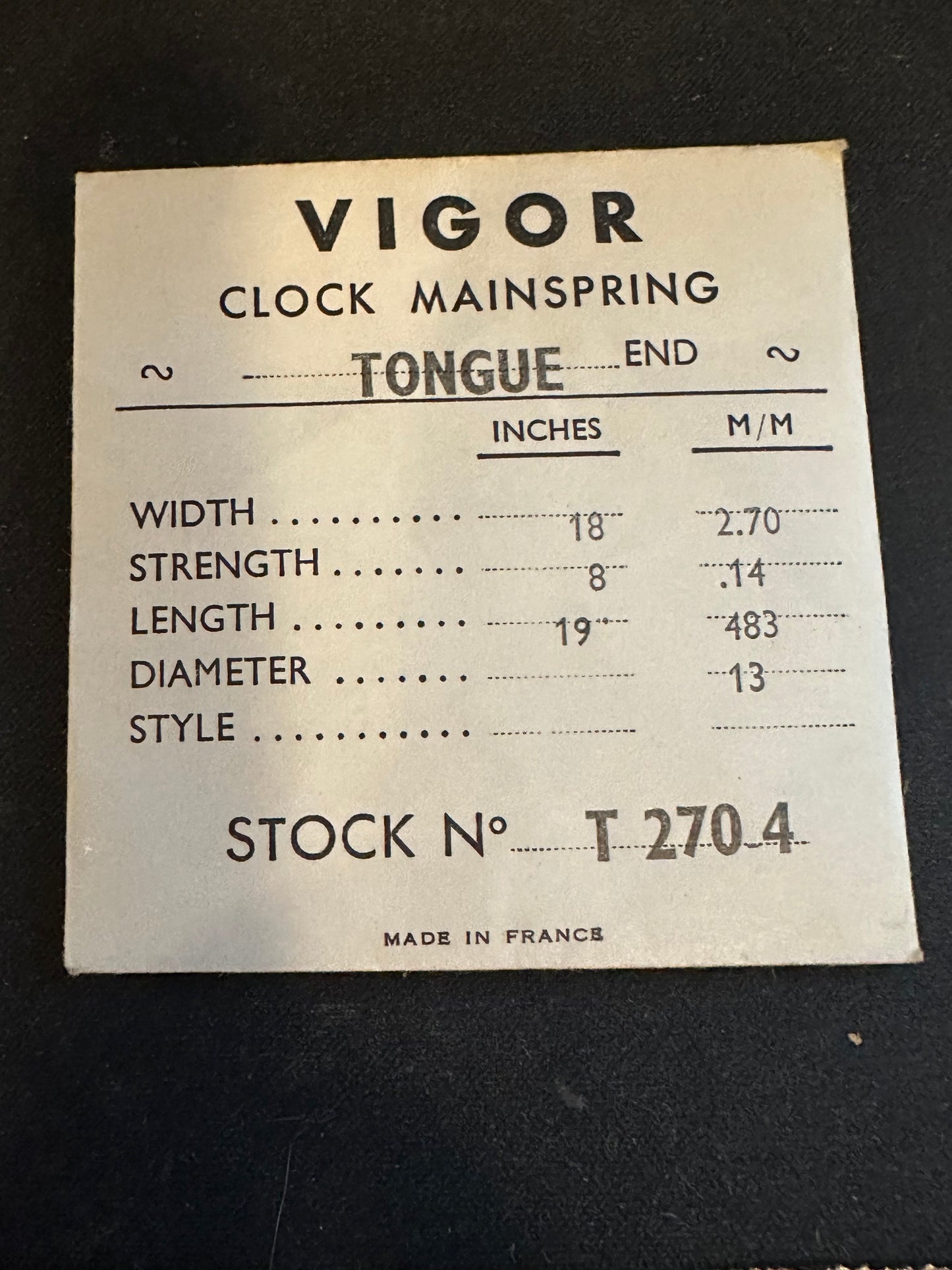 VIGOR Clock Mainspring for Ihmof & Helveco caliber 212 / 219 Alarm No. T270-4