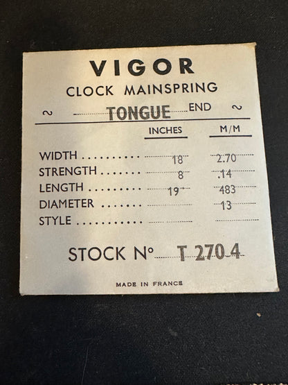 VIGOR Clock Mainspring for Ihmof & Helveco caliber 212 / 219 Alarm No. T270-4