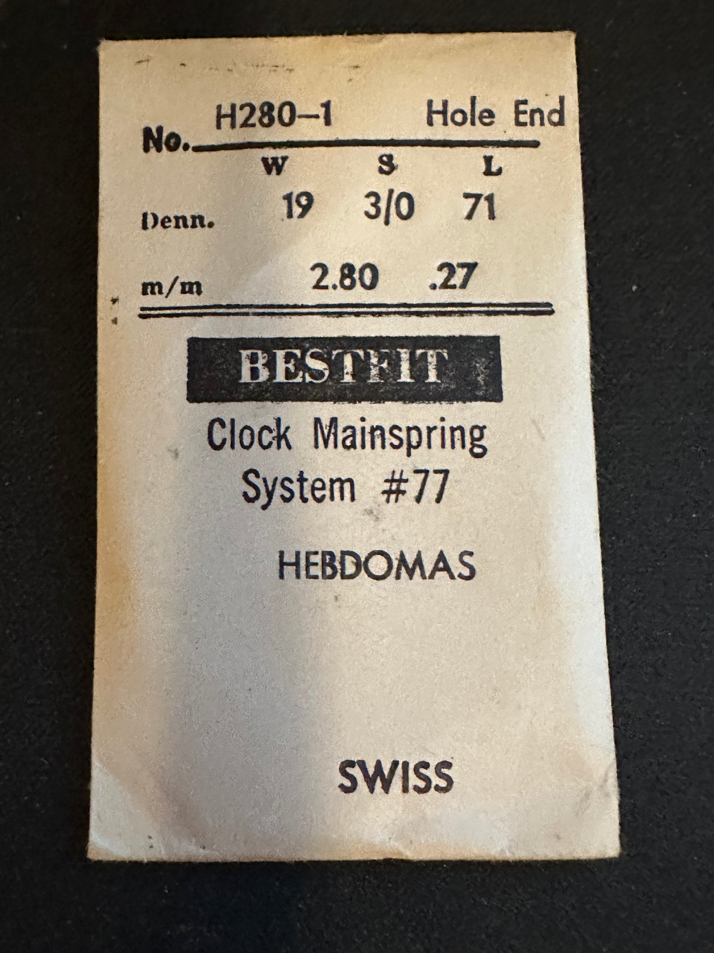 BESTFIT Mainspring for Hebdomas 8-day Pocket Watch H280-1