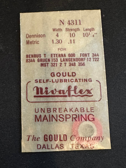 Nivaflex Unbreakable Mainspring N4311 for Eterna 600, Gruen 153, Font 344, 8344 +many more - Alloy