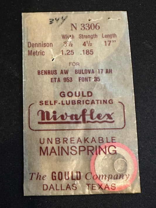 Nivaflex Unbreakable Mainspring N3306 for Bulova 17AH, ETA 953, Font 35 - Alloy