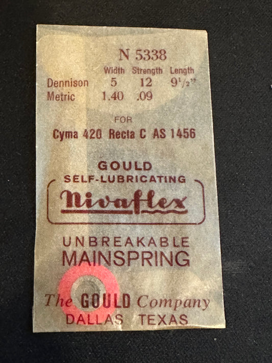 Nivaflex Unbreakable Mainspring N5338 for Cyma 420, Recta C, AS 1456 - Alloy