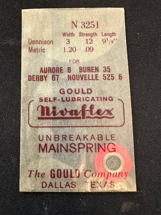 Nivaflex Unbreakable Mainspring N3251 for Aurore 8, Buren 35, Derby 67 - Alloy