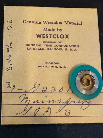 Westclox Factory Mainspring for GTA-3 Travel Clocks P/N G22010