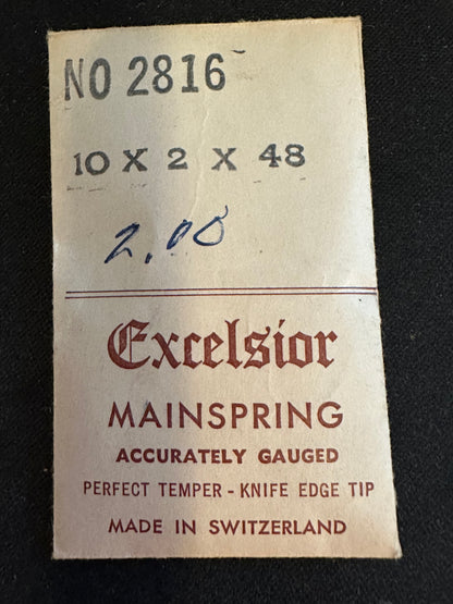 Excelsior #2816 Mainspring for Travel & Car Clocks - 10 x 2 x 48