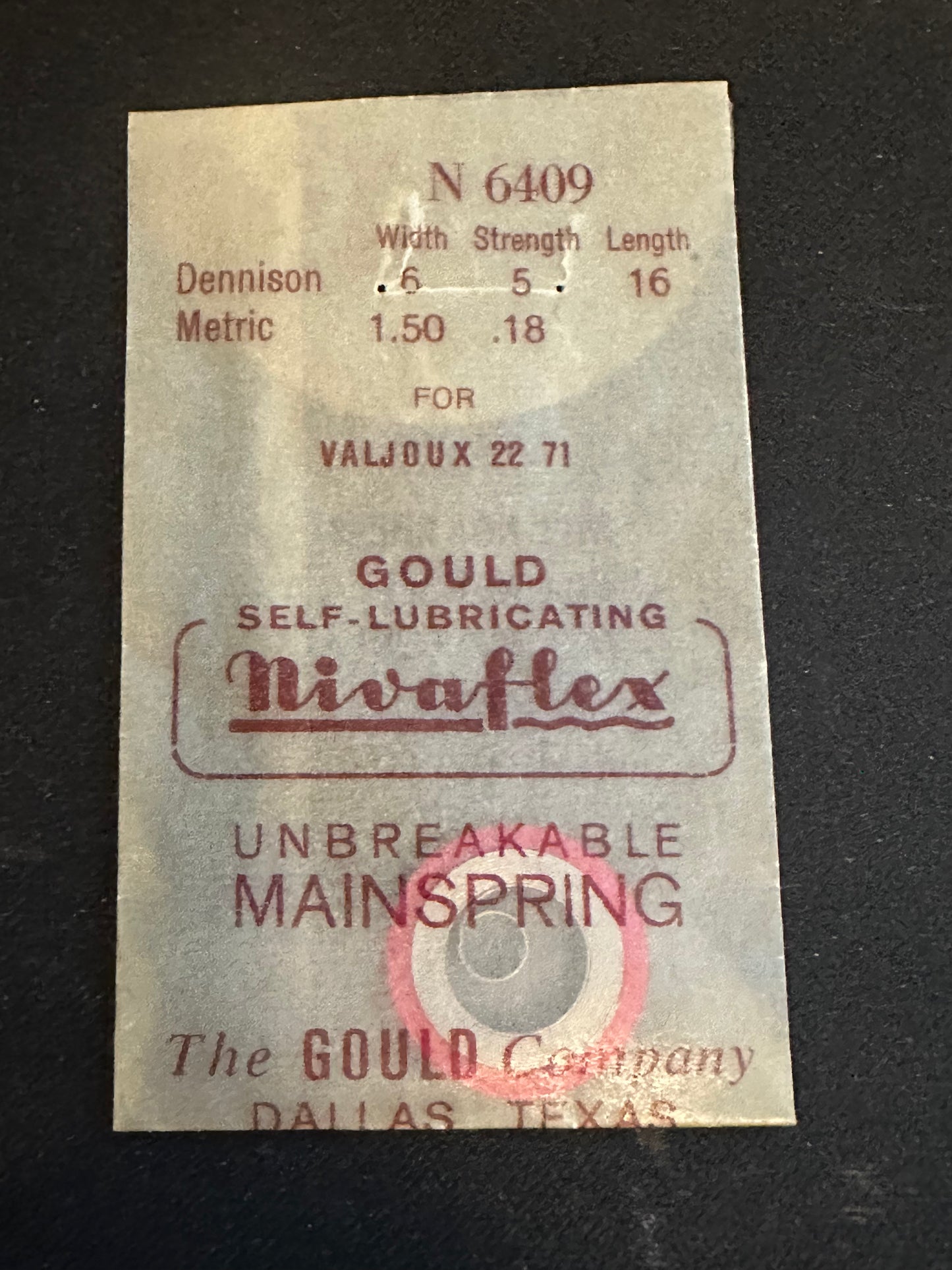 Nivaflex Unbreakable Mainspring N6409 for Valjoux caliber 22, 71 Chronograph - Alloy