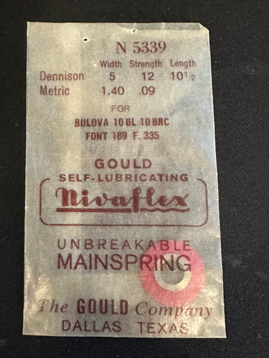Nivaflex Unbreakable Mainspring N5339 for Bulova 10BL, 10BRC, Font 189 - Alloy
