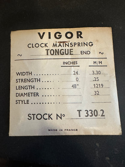 Vigor TONGUE End Clock Mainspring - 24 x 0 x 48" Long - T 330-2