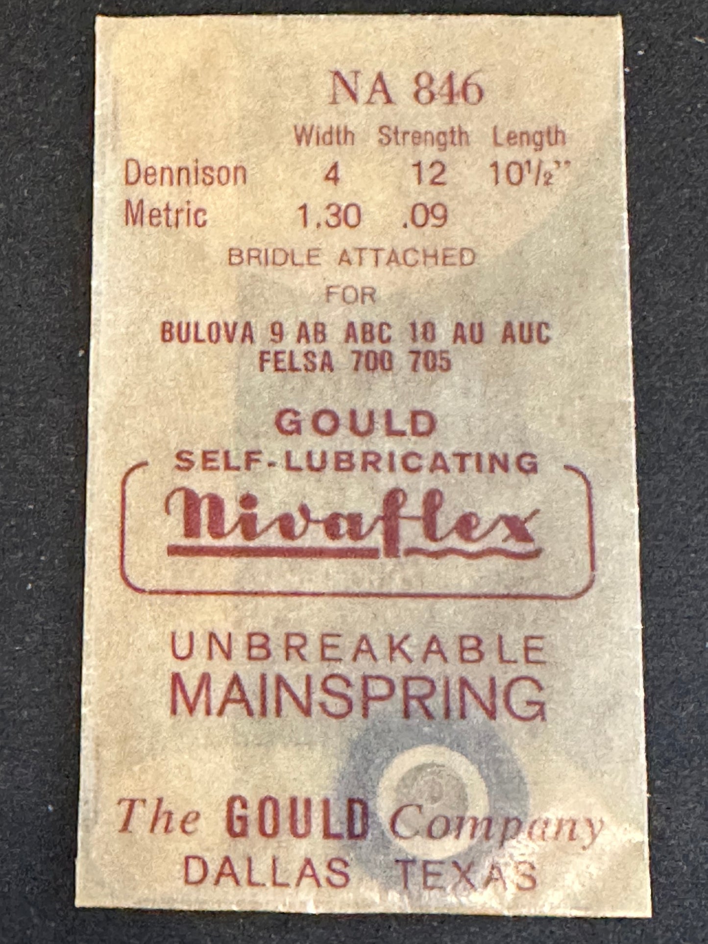 Nivaflex Unbreakable Mainspring NA846 for Bulova 9AB, 9ABC, 10AU, 10AUC - Alloy